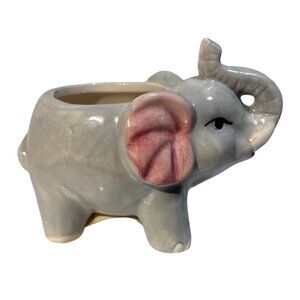 Napco Ceramic Elephant Planter With Pink Ears Vintage 3.5" Tall Vintage